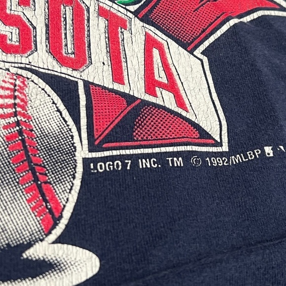 Vintage 90s Minnesota Twins MLB Baseball 1990s Logo 7 Tee Tshirt - Picture 3 of 8